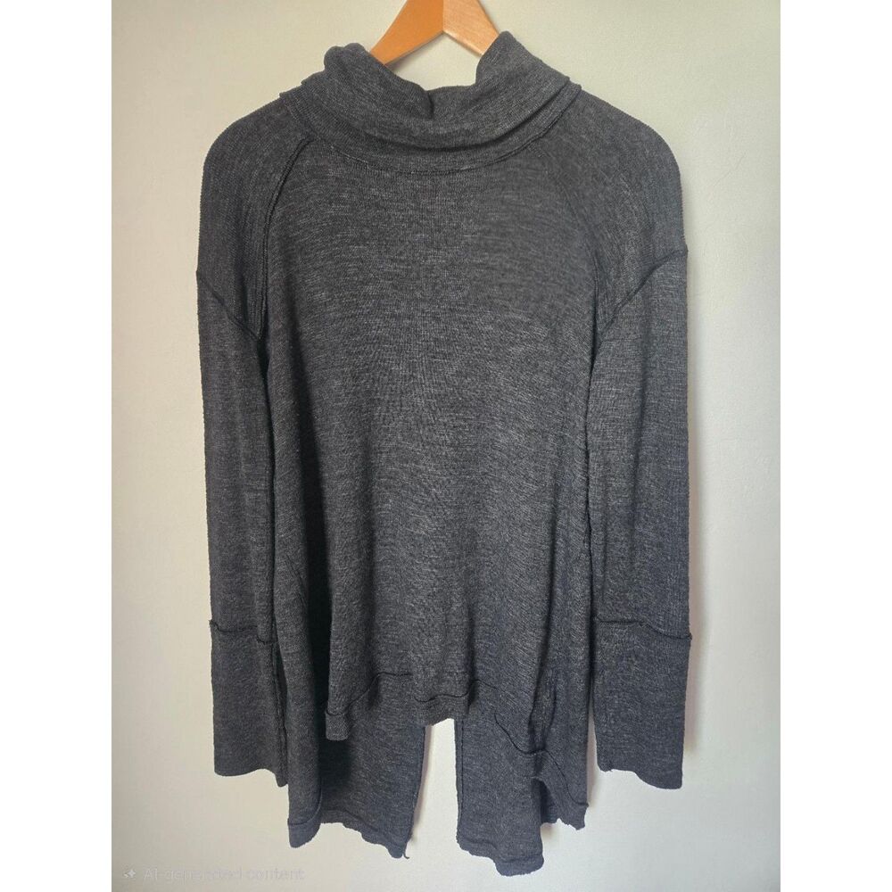 We The Free Gray Split Back Turtleneck Sweater Size Large L Grunge Minimalist